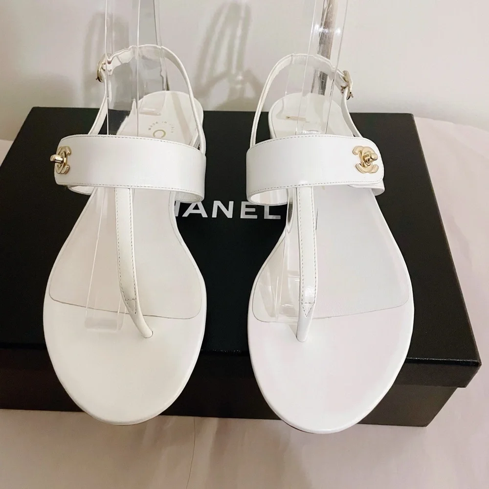 New Chanel Gold CC Interlocking Sandals - Picture 2 of 11